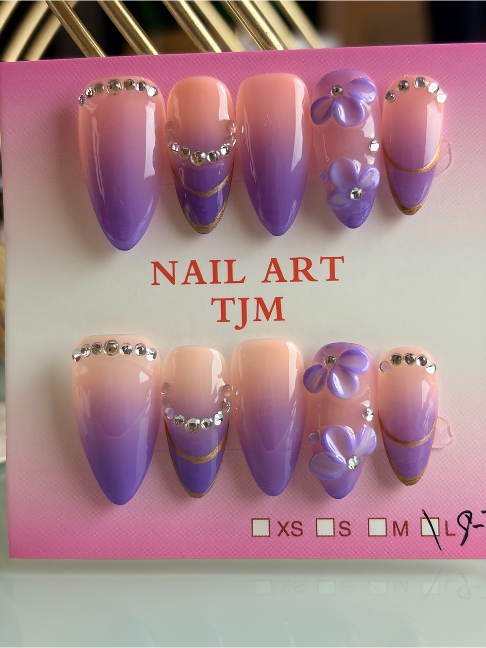 Purple Ombre Nail Art Set with Rhinestones-Large